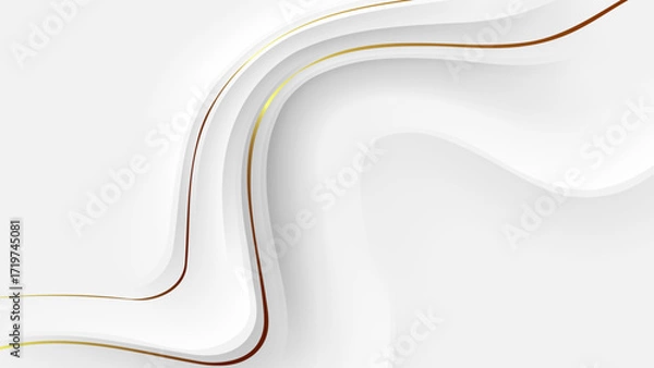 Fototapeta white abstract background with wavy golden lines