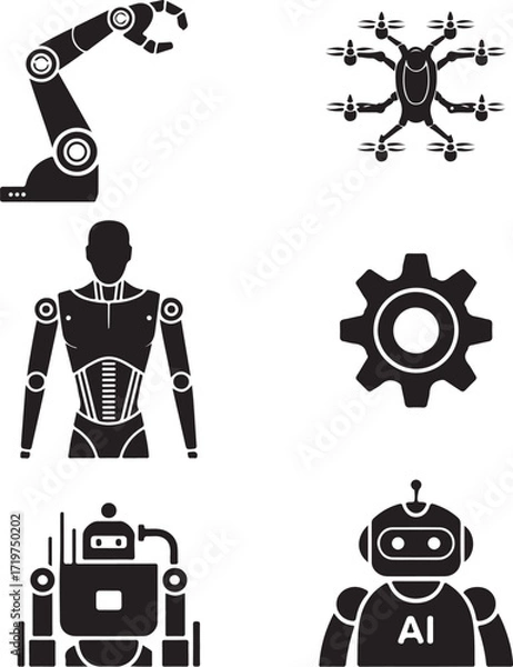 Fototapeta Robotics icons set for AI technology solutions
