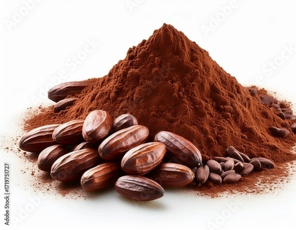 Obraz isolated cacao powder and beans