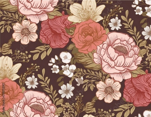 Obraz vintage floral bouquet seamless pattern design for textile and wallpaper