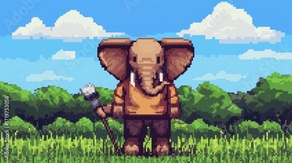 Fototapeta Pixel art elephant artist in a landscape