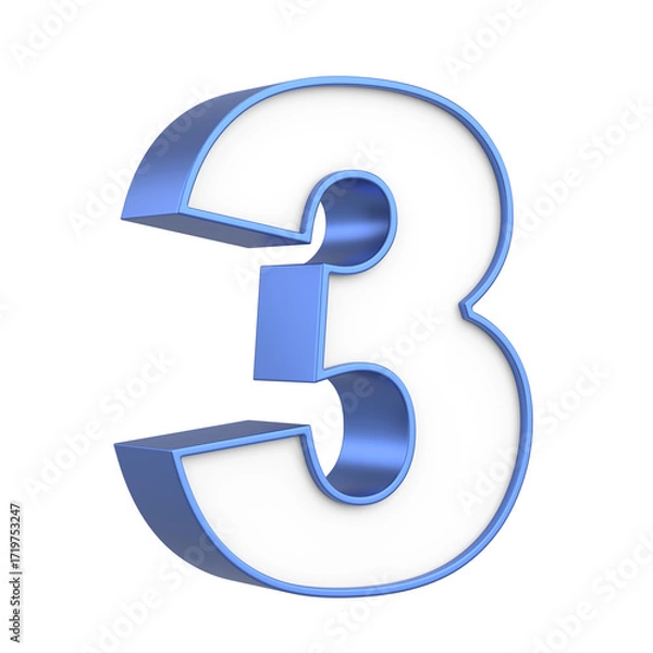 Fototapeta 3D Illustration of the Number Three.