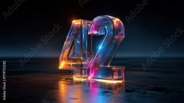 Obraz 3D number 42 in neon colors on dark background