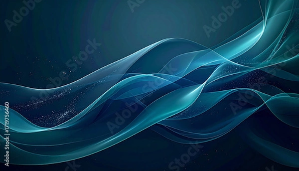 Fototapeta Abstract background, smooth gradients with dark colors, navy blue, charcoal grey, deep teal, flowing geometric shapes, clean and modern design, soft glowing light effects.