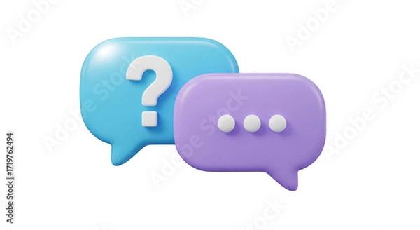 Fototapeta Two Speech Bubbles Representing Question and Answer for Communication isolated on transparent background.Business and Social Media Interactions on a Clean White Backdrop.