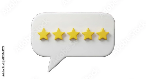 Fototapeta Yellow Five Star Rating Customer Feedback Review in Speech Bubble Best Design With Subtle Gold Accents and Satisfaction isolated on a transparent background.