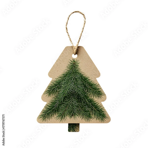 Fototapeta Rustic wooden tree ornament with glittery branches isolated on transparent background