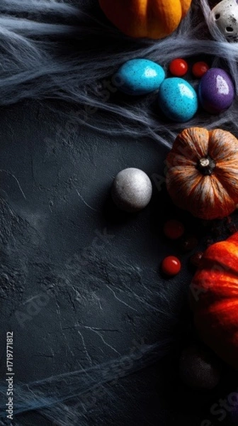 Obraz Halloween decorations on dark surface