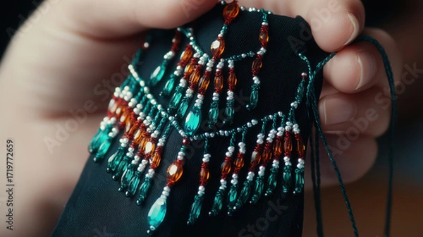 Obraz Handcrafted Beaded Embroidery with Colorful Beads and Thread