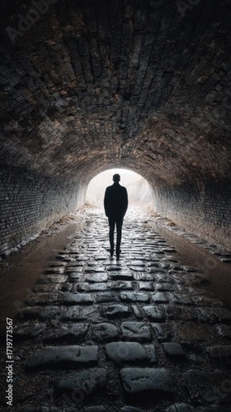 Obraz Person walking through dark tunnel