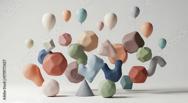 Obraz 3D Abstract Composition with Balloons and Geometric Shapes