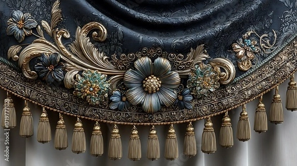 Fototapeta Luxurious floral curtain design with tassels high resolution image