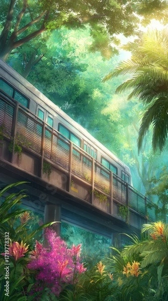 Obraz Train passing through lush tropical garden
