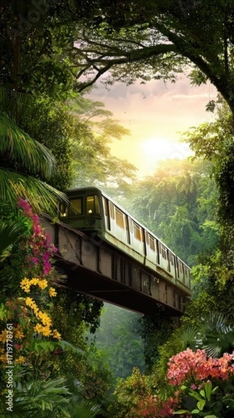 Obraz Elevated train through lush jungle