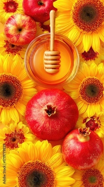 Obraz Honey apples pomegranates and sunflowers