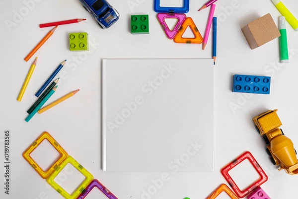 Obraz Blank book cover for mock up with laptop, smartphone