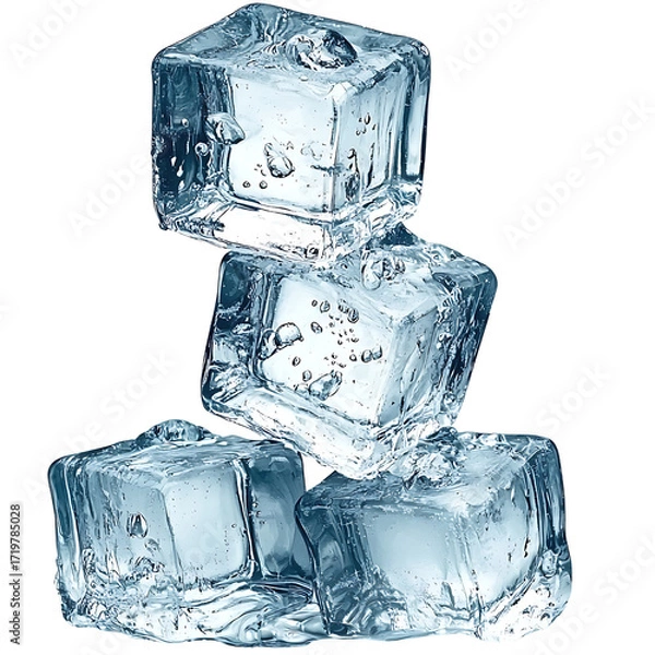 Fototapeta Crystal Clear Ice Cubes Stacked with Water Droplets on a Transparent Background