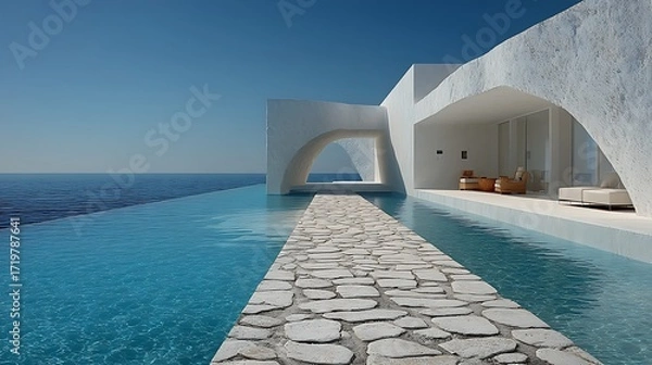Fototapeta Luxury seaside architecture white stone design high resolution image