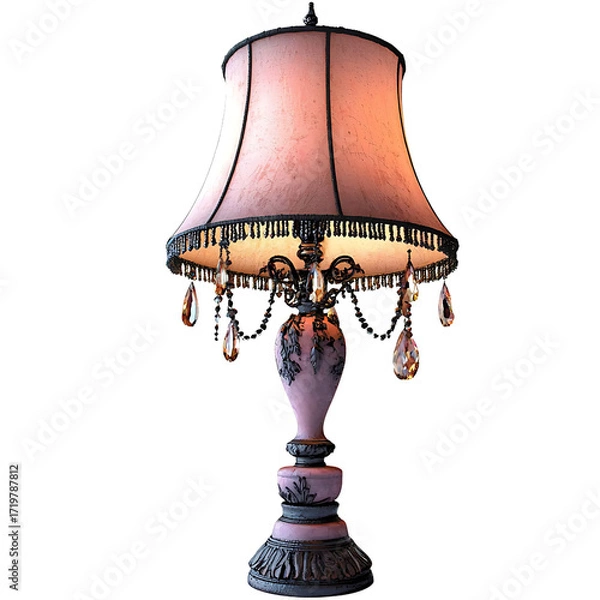 Fototapeta Elegant Vintage Table Lamp with Crystal Accents and Soft Pink Shade for Home Decor