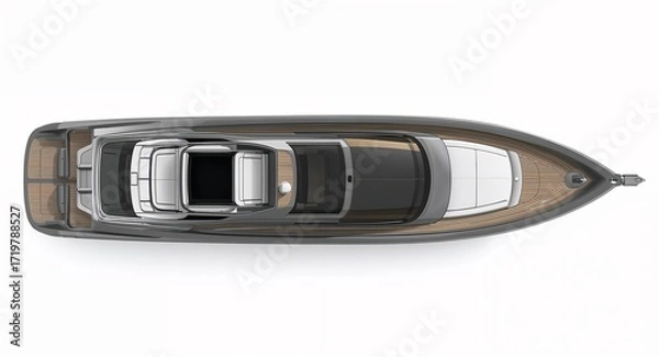Fototapeta A luxury private speed yacht boat with tinted windows sleek deck furniture and polished chrome details on plain white background