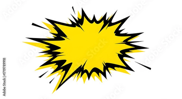 Fototapeta Vibrant yellow comic book explosion shape with sharp points isolated on a transparent background speech.