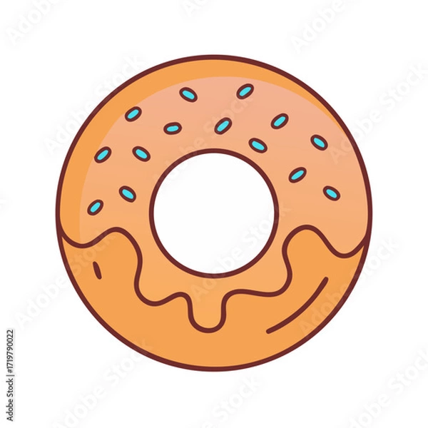 Fototapeta Vector art of delicious donut with orange icing and blue sprinkles, a sweet treat for any time of day, a perfect snack or dessert