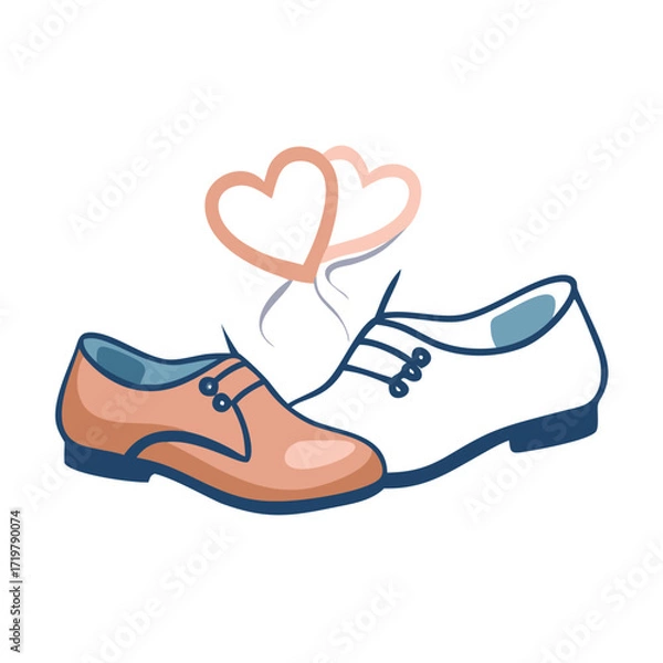 Fototapeta Vector art of a pair of wedding shoes with hearts, symbolizing the union of two individuals in a stylish and romantic celebration