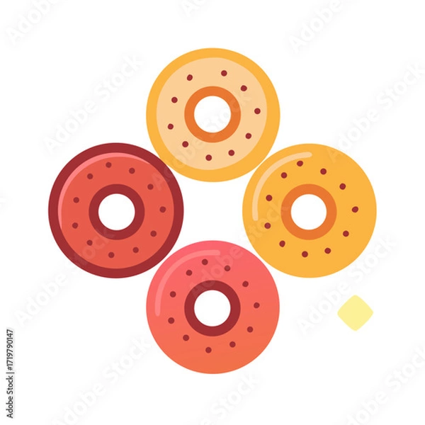 Fototapeta Vector art of four colorful donuts with sprinkles, a delightful and tempting treat for any time of day, perfect for satisfying cravings