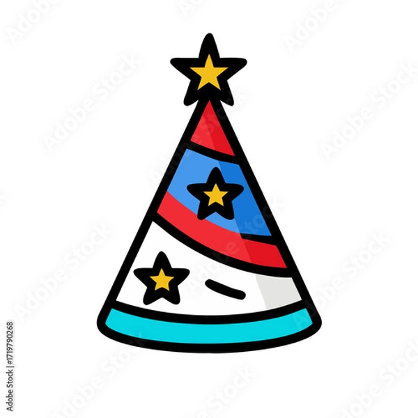 Fototapeta Vector art of festive party hat, adorned with stars and stripes, perfect for celebrations and adding a touch of fun to any event