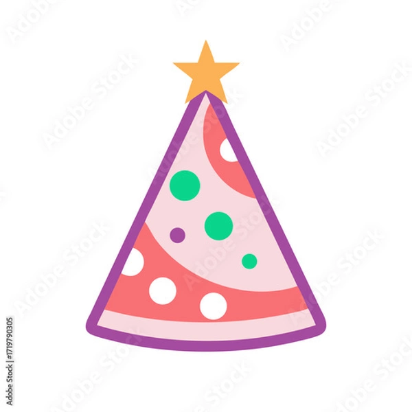 Fototapeta Vector art of whimsical party hat, decorated with playful dots and a star, ideal for adding a touch of cheer to any celebration