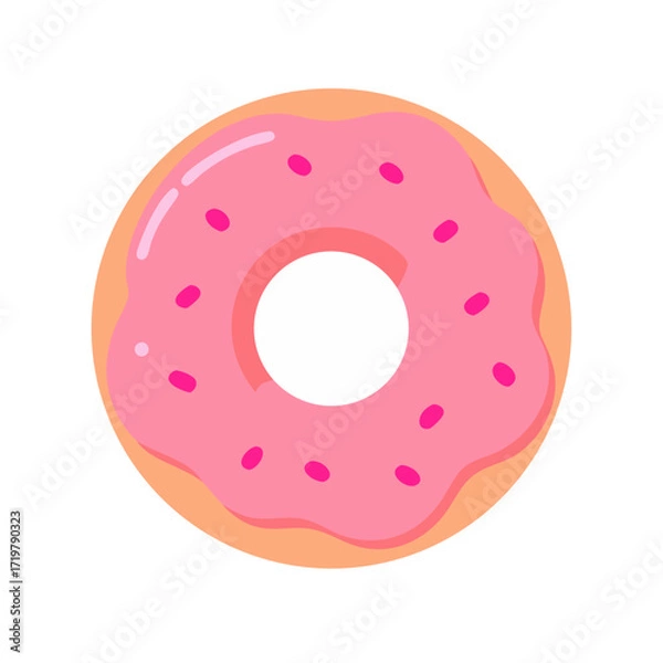 Fototapeta Vector art of a pink frosted donut with sprinkles, isolated on a, representing a sweet treat and dessert