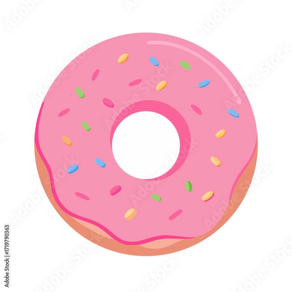 Fototapeta Vector art of a pink frosted donut with colorful sprinkles