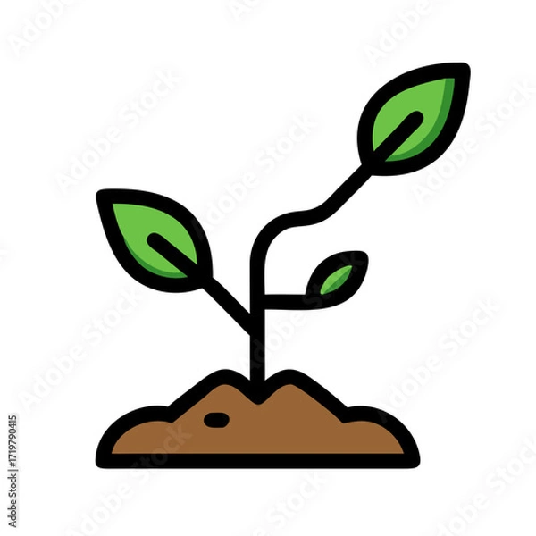Fototapeta Vector art of a small green seedling growing from the earth, symbolizing new beginnings, growth, and natures cycle