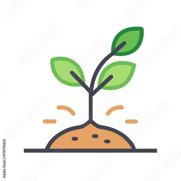 Fototapeta Vector art of a small green seedling sprouting from the earth, symbolizing growth and new beginnings