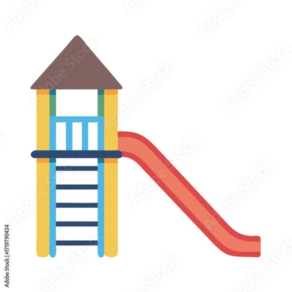 Fototapeta Vector art of colorful childrens playground slide with ladder and roof