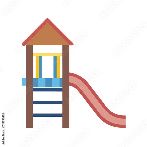 Fototapeta Vector art of colorful playground slide structure with ladder and roof