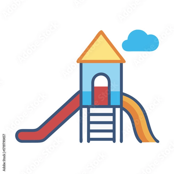 Fototapeta Vector art of colorful playground slide structure with a red slide and an orange slide