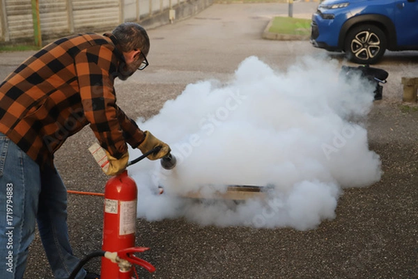 Fototapeta corporate safety - exercise during a firefighting course