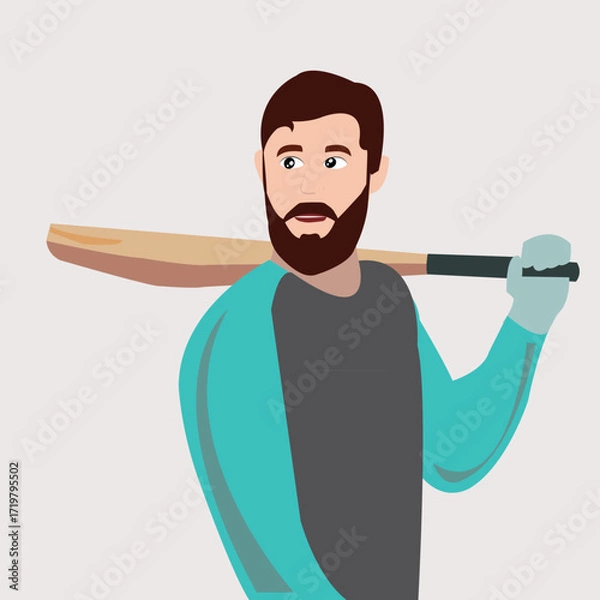 Fototapeta Minimalist A Man With Cricket Bat Cricketer Illustration Vector Scalable EPS Art