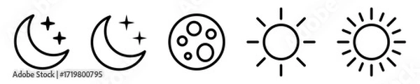 Fototapeta Sun and moon icons in line style.