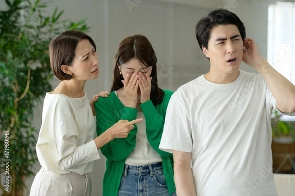Obraz 泣いている女性と男性を責める日本人女性