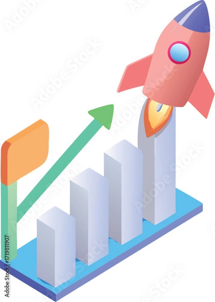 Fototapeta Financial graph showing business growth with a rising arrow and bar chart illustration