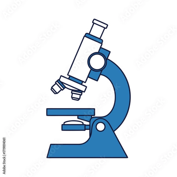 Fototapeta Microscope icon flat vector illustration in blue and white minimal clean design modern scientific research concept