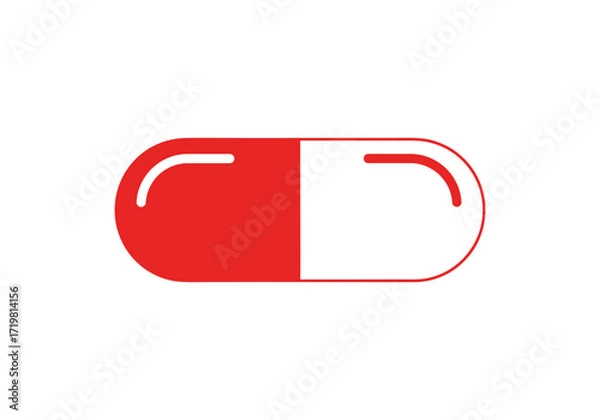 Fototapeta Capsule medicine icon flat vector illustration in red and white solid minimal modern healthcare design concept