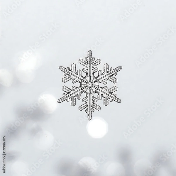 Obraz Detailed Snowflake Crystal Against a Bright Bokeh Winter Background.