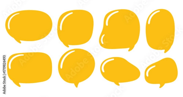 Fototapeta Hand drawn yellow speech bubbles. Blank empty Speak bubble, chatting, or message box set