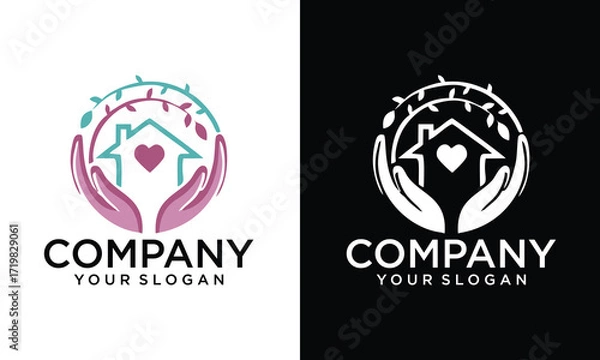 Fototapeta Creative Home Care logo hands design