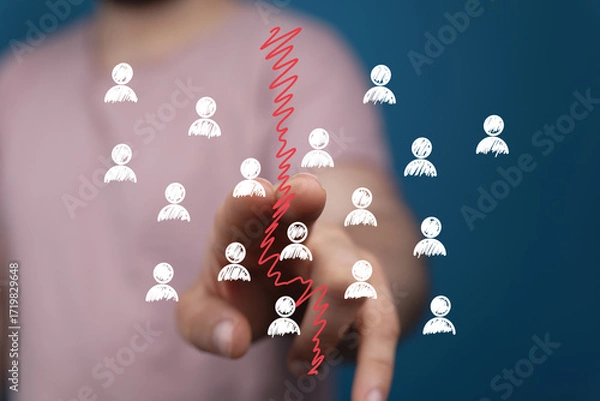 Fototapeta Stock photo depicting conflict, separation, and disagreement within a team.  Ideal for articles on teamwork challenges.