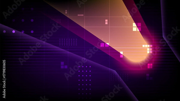 Obraz Digital technology website banner. Abstract network communication background. Computer data algorithm. Glowing shape and pixel dot design