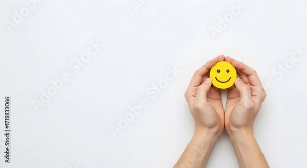 Fototapeta Hands Holding a Happy Smiley Face as a Symbol of Positivity